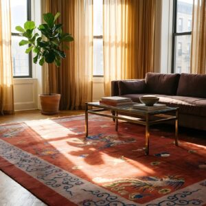 Antique Art Deco Chinese Allover Medallion Red Knotted Rug (SKU 24179) - room view