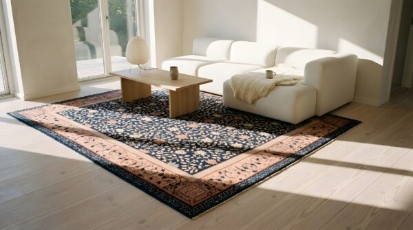Antique art deco chinese allover navy 1930s square rug 6 Antique art deco chinese allover navy 1930s square rug (sku 23637) - room view