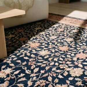Antique Art Deco Chinese Allover Navy 1930s Square Rug (SKU 23637) - in-room detail