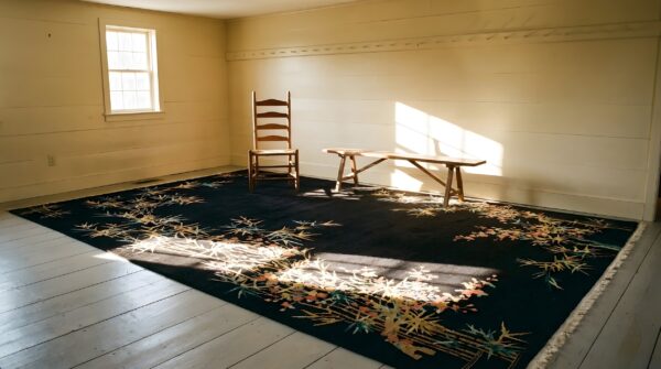 Antique art deco chinese floral black 1920s oval rug 6 Antique art deco chinese floral black 1920s oval rug (sku 23927) - room view