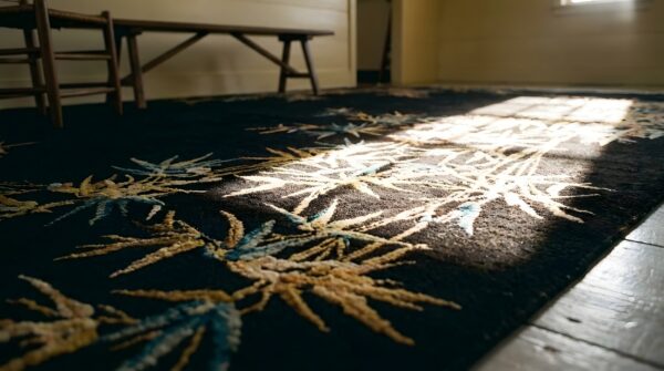 Antique art deco chinese floral black 1920s oval rug 7 Antique art deco chinese floral black 1920s oval rug (sku 23927) - in-room detail