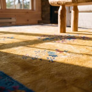 Antique Art Deco Chinese Floral Blue and Yellow 1920s Rug (SKU 24654) - in-room detail