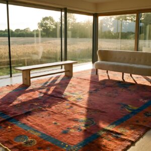 Antique Art Deco Chinese Floral Coral 1920s Rug (SKU 23832) - room view