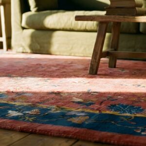 Antique Art Deco Chinese Floral Coral 1920s Coral Rug (SKU 24410) - in-room detail