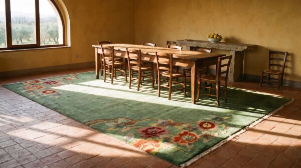 Antique art deco chinese floral green 1935 rug 8 Antique art deco chinese floral green 1935 rug (sku 24348) - room view