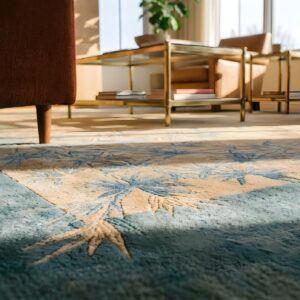 Antique Art Deco Chinese Floral Green, Ivory Beige Cream White 1920s Rug (SKU 24642) - in-room detail