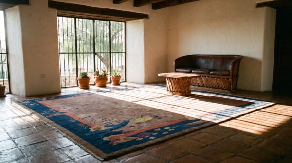 Antique art deco chinese floral ivory 1920s rug 9 Antique art deco chinese floral ivory 1920s rug (sku 24305) - room view