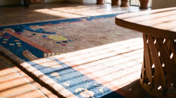 Antique art deco chinese floral ivory 1920s rug 10 Antique art deco chinese floral ivory 1920s rug (sku 24305) - in-room detail