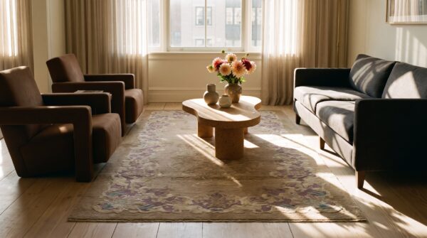 Antique art deco chinese floral ivory beige cream white 1920s rug 5 Antique art deco chinese floral ivory beige cream white 1920s rug (sku 24712) - room view