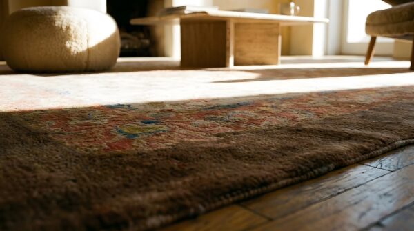 Antique art deco chinese floral layered medallion design hand knotted rug 11 Antique art deco chinese floral layered medallion design hand knotted rug (sku 24909) - in-room detail
