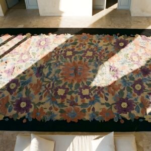 Antique Art Deco Chinese Floral, Medallion Multi 1920s Rug (SKU 23896) - styled overhead view