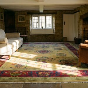 Antique Art Deco Chinese Floral, Medallion Yellow 1920s Rug (SKU 23936) - room view