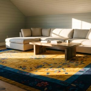 Antique Art Deco Chinese Floral Medallion Yellow Color Area Rug (SKU 23946) - room view