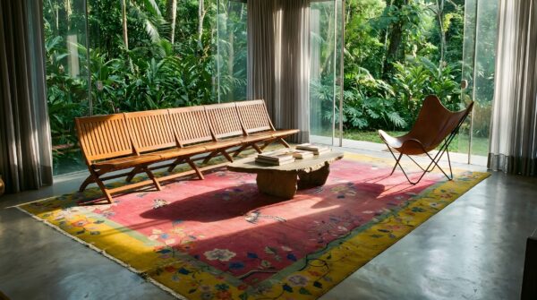 Antique art deco chinese floral orange and red 1920s rug 10 Antique art deco chinese floral orange and red 1920s rug (sku 24630) - room view