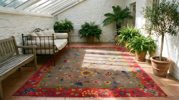 Antique art deco chinese floral purple / lavender / mauve, red 1920s rug 6 Antique art deco chinese floral purple / lavender / mauve, red 1920s rug (sku 24573) - room view
