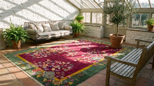 Antique art deco chinese floral red 1920s rug 7 Antique art deco chinese floral red 1920s rug (sku 24652) - room view