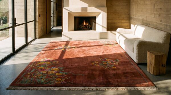 Antique art deco chinese floral yellow 1920s rug 6 Antique art deco chinese floral yellow 1920s rug (sku 22897) - room view