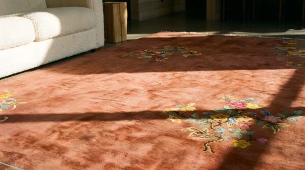 Antique art deco chinese floral yellow 1920s rug 7 Antique art deco chinese floral yellow 1920s rug (sku 22897) - in-room detail