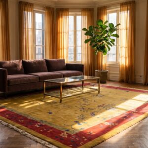 Antique Art Deco Chinese Floral Yellow and Red 1920s Rug (SKU 24551) - room view