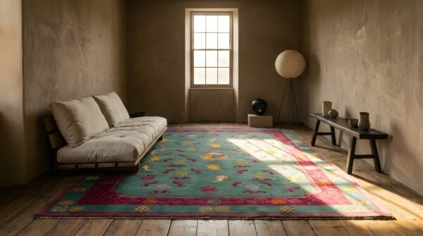Antique art deco chinese geometric knotted rug 8 Antique art deco chinese geometric knotted rug (sku 24574) - room view