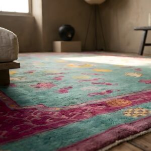 Antique Art Deco Chinese Geometric Knotted Rug (SKU 24574) - in-room detail