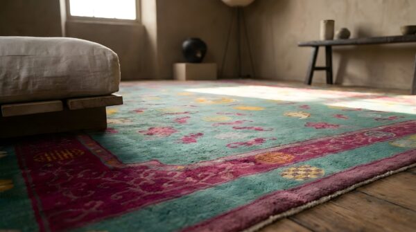 Antique art deco chinese geometric knotted rug 9 Antique art deco chinese geometric knotted rug (sku 24574) - in-room detail
