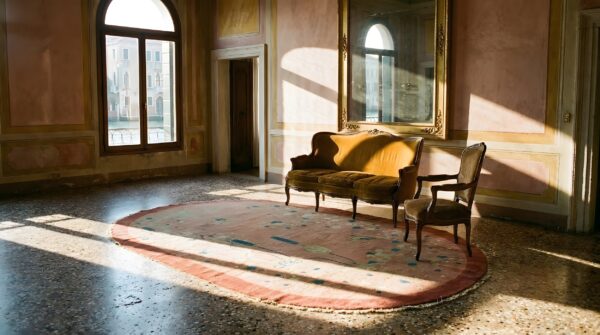 Antique art deco chinese oval coral area rug - artistic design (sku 24165) - room view