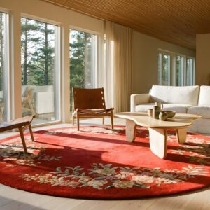 Antique Art Deco Chinese Hand Knotted Round Pile Red Rug (SKU 24026) - in-room detail