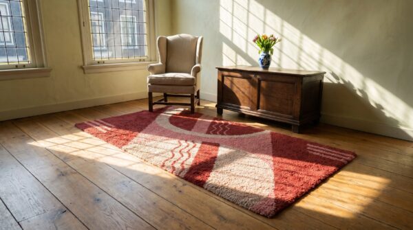 Antique art deco coral european english knotted rug 9 Antique art deco coral european english knotted rug (sku 25246) - room view