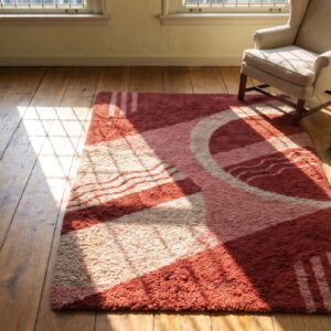 Antique Art Deco Coral European English Knotted Rug (SKU 25246) - styled overhead view