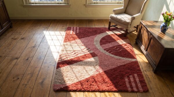 Antique art deco coral european english knotted rug 2 Antique art deco coral european english knotted rug (sku 25246) - styled overhead view