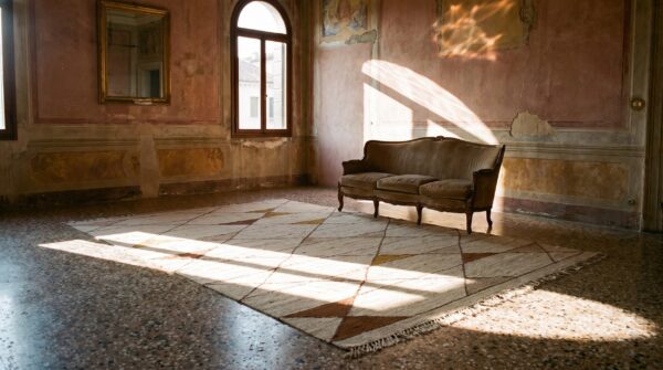 Antique art deco - european small scatter size wool ivory rug (sku 23274) - room view