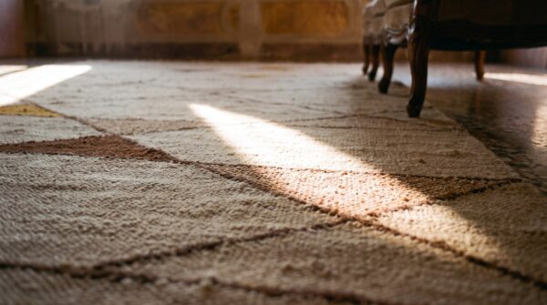 Antique art deco - european small scatter size wool ivory rug (sku 23274) - in-room detail