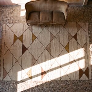 Antique Art Deco - European Small Scatter Size Wool Ivory Rug (SKU 23274) - styled overhead view