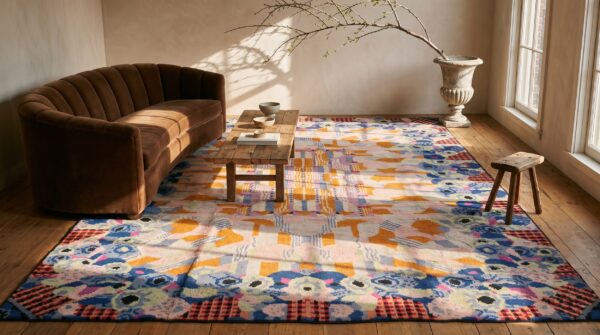 Antique art deco french geometric medallion hand knotted pile rug 12 Antique art deco french geometric medallion hand knotted pile rug (sku 22545) - room view