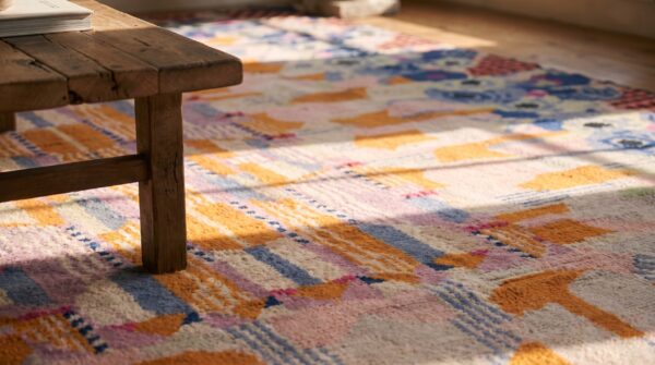 Antique art deco french geometric medallion hand knotted pile rug 13 Antique art deco french geometric medallion hand knotted pile rug (sku 22545) - in-room detail