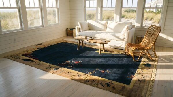 Antique art deco large room size wool blue rug (sku 24298) - room view