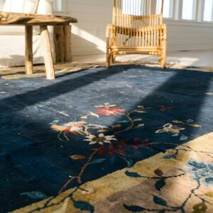 Antique Art Deco Large Room Size Wool Blue Rug (SKU 24298) - in-room detail