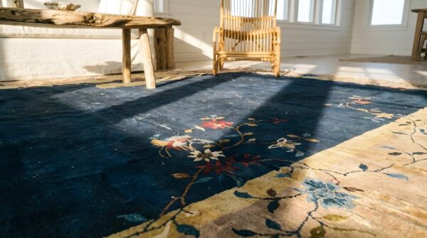 Antique art deco large room size wool blue rug (sku 24298) - in-room detail