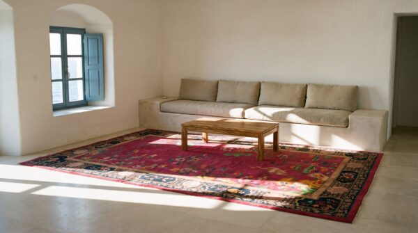Antique art deco large room size wool red bird design rug 12 Antique art deco large room size wool red bird design rug (sku 24292) - room view