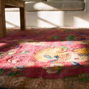 Antique Art Deco Large Room Size Wool Red Bird Design Rug (SKU 24292) - in-room detail