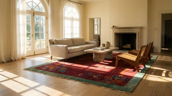 Antique art deco medium wool red rug 8 Antique art deco medium wool red rug (sku 23871) - room view