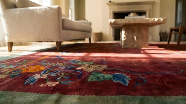 Antique art deco medium wool red rug 9 Antique art deco medium wool red rug (sku 23871) - in-room detail