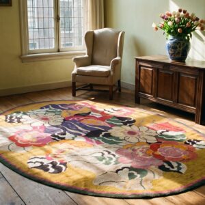 Antique Art Deco Oval Yellow European English Floral Knotted Rug (SKU 24452) - room view