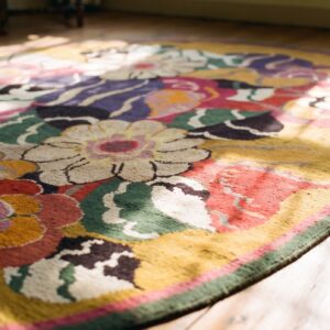 Antique Art Deco Oval Yellow European English Floral Knotted Rug (SKU 24452) - in-room detail