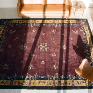 Antique Art Deco Oversized Large Oversized Big Rug Wool Purple (SKU 24446) - styled overhead view