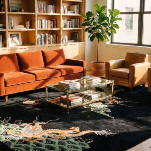 Antique Art Deco Room Size Wool Black Dragon Chinese Rug (SKU 23627) - room view