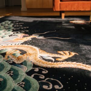 Antique Art Deco Room Size Wool Black Dragon Chinese Rug (SKU 23627) - in-room detail