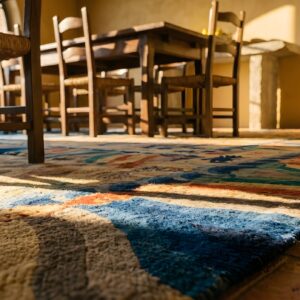 Antique Art Deco Room Size Wool Blue, Multicolor Rug (SKU 24577) - in-room detail
