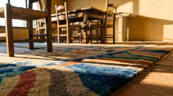 Antique art deco room size wool blue, multicolor rug 9 Antique art deco room size wool blue, multicolor rug (sku 24577) - in-room detail